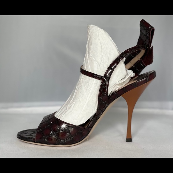 Miu Miu croc embossed bow ankle strap sandals - Picture 4 of 12